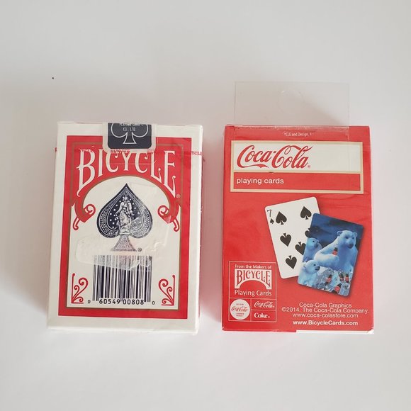 NEW 2 Decks of Vtg Playing Cards Coca Cola Polar Bear family & Bicycle Poker 808 - Picture 4 of 4